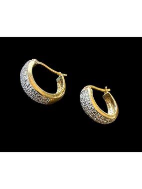Earrings Robert Seemann Signed 925 RSE Clear Stone Hoop Gold Pierced